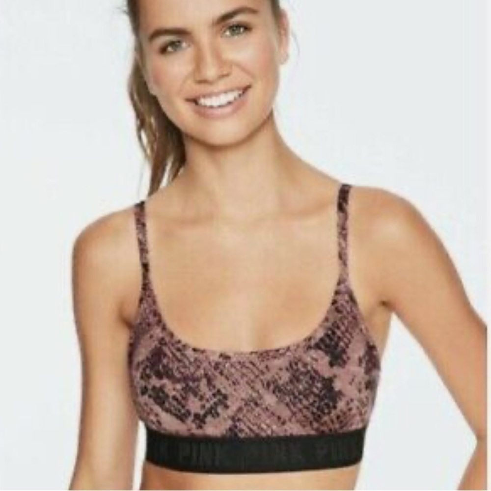 PINK Victoria’s Secret Ultimate Purple & Black Snake Skin Sports Bra Size Large